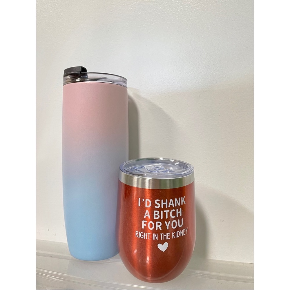 NIB Best Friend Wine Tumbler w/ Lid Pink
